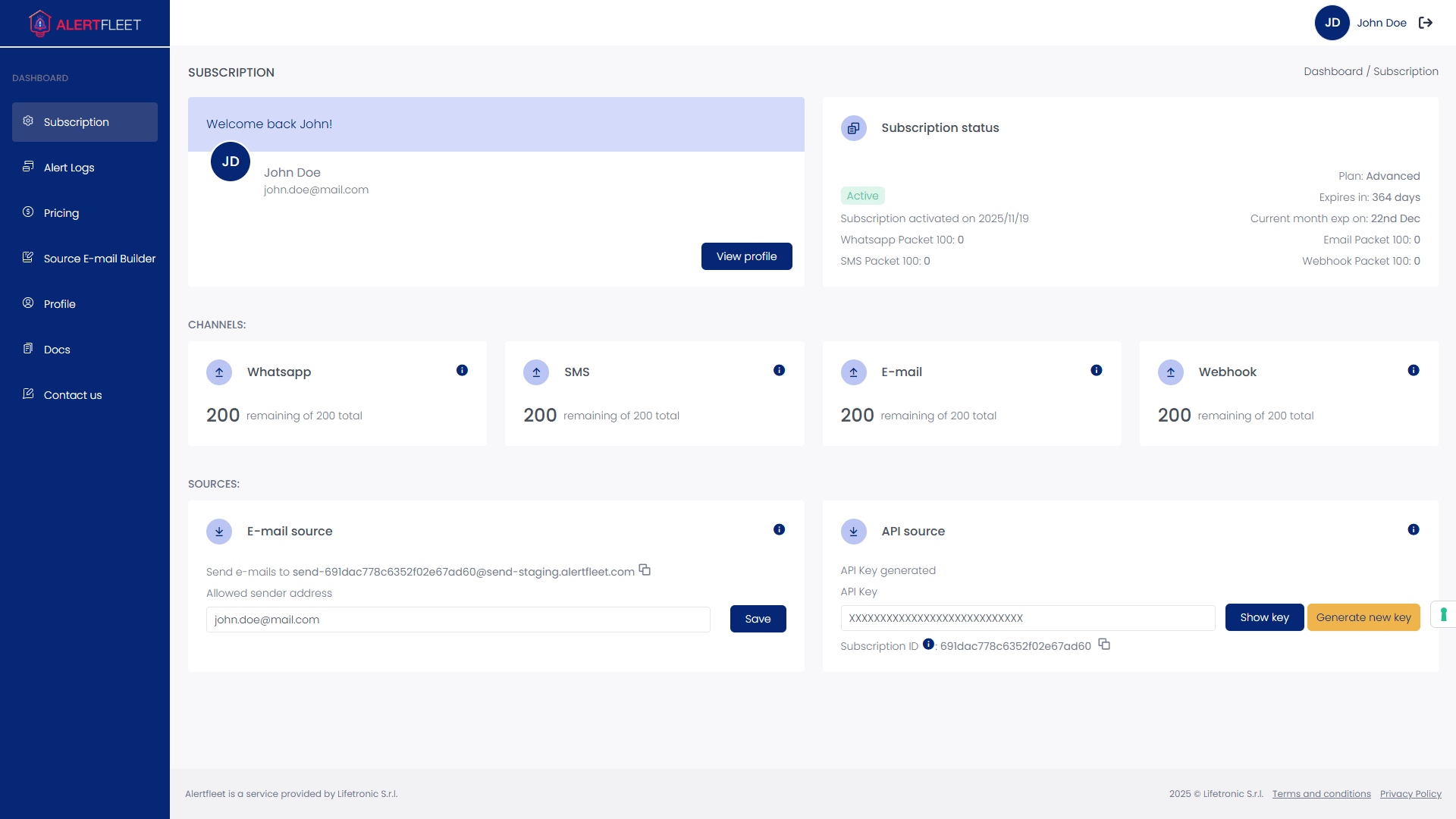 Dashboard – Subscription